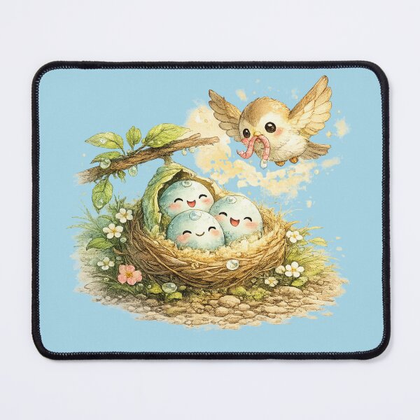 Item preview, Kawaii Bird Nest Illustration – Cute Spring Family Eggs and Worm Gift Art designed and sold by MagicMakerPh.