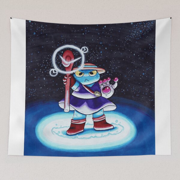 Item preview, Blue Time Wizard Frog holding Magic Clock Staff designed and sold by Dapper-Frog.