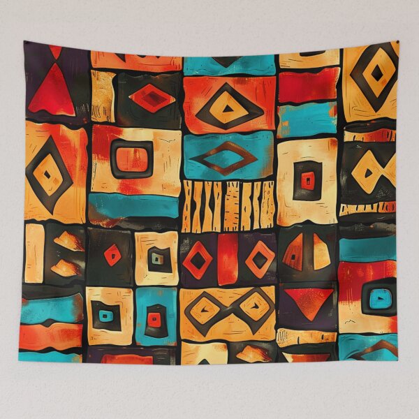 Item preview, African Art Red, Yellow, And Aqua Designs Pattern   designed and sold by DEC02.