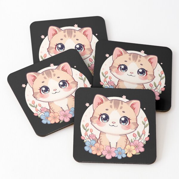 Item preview, Cute Kawaii Kitten Floral Portrait Illustration designed and sold by Oddifys.