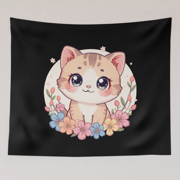 Item preview, Cute Kawaii Kitten Floral Portrait Illustration designed and sold by Oddifys.