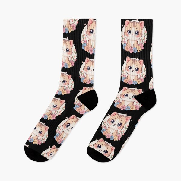 Item preview, Cute Kawaii Kitten Floral Portrait Illustration designed and sold by Oddifys.