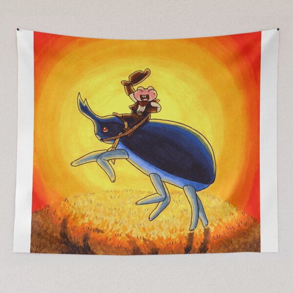 Item preview, Pink Cowboy Frog Riding Giant Blue Beetle Sunset designed and sold by Dapper-Frog.