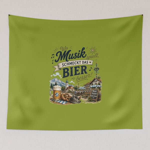 Artikelvorschau, Lustige bayerische Biergartengestaltung – „Wo Musik spielt, schmeckt das Bier besser“ entworfen und verkauft von Alpine-Ink.