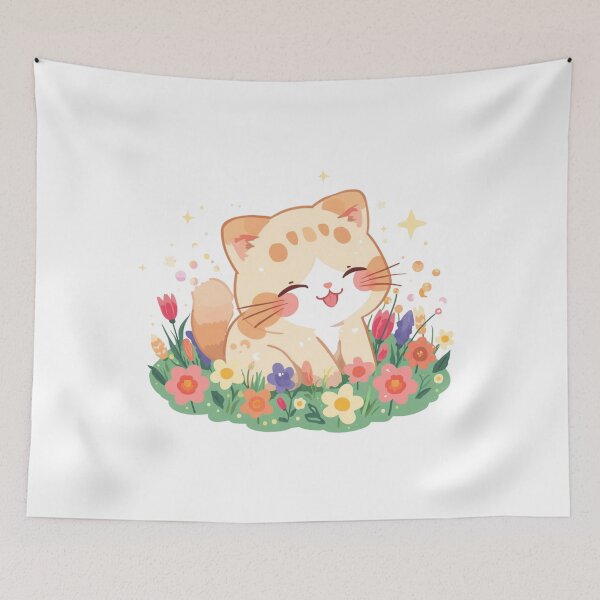 Item preview, Happy Kawaii Cat Sitting in Flower Garden designed and sold by Oddifys.