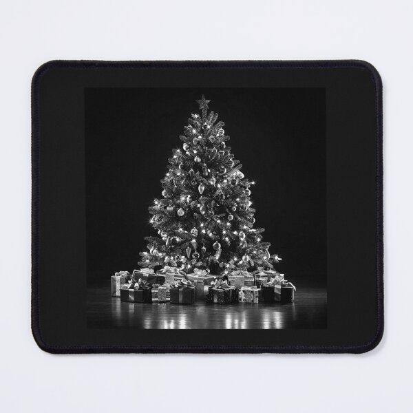 Item preview, Black and White Christmas Tree with Gifts Elegant Holiday Photography designed and sold by inkoutninja.