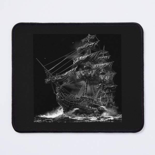 Item preview, Black Ghost Ship in Stormy Seas Gothic Pirate Ship Illustration designed and sold by inkoutninja.