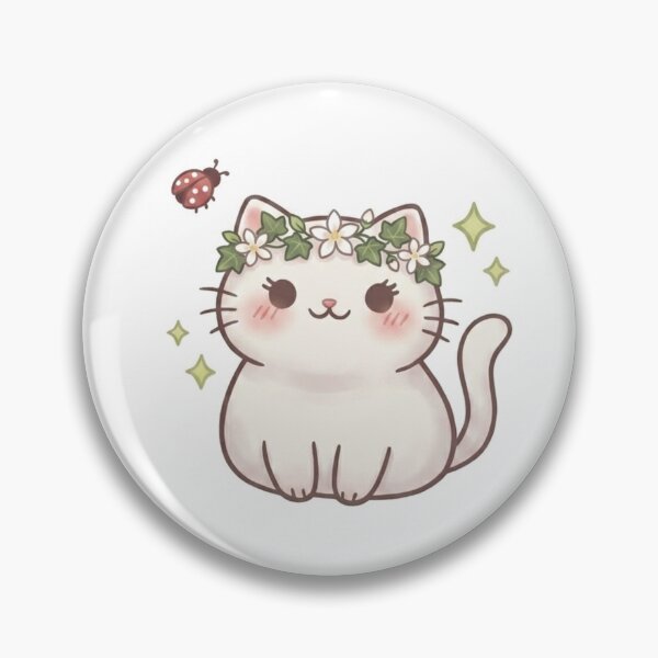 Item preview, Cute Kawaii Flower Crown White Cat Sticker | Anime Style Ladybug Kitten Art | Laptop Sticker | Gift for Cat Lovers designed and sold by Chipkooo.