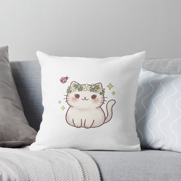 Item preview, Cute Kawaii Flower Crown White Cat Sticker | Anime Style Ladybug Kitten Art | Laptop Sticker | Gift for Cat Lovers designed and sold by Chipkooo.