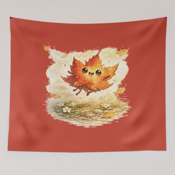 Item preview, Kawaii Autumn Leaf Illustration – Cute Windswept Free Falling Maple Art designed and sold by MagicMakerPh.