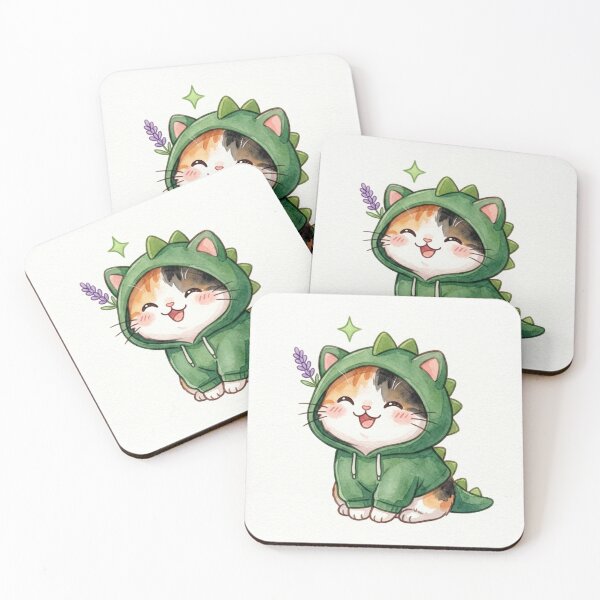 Item preview, Cute Kawaii Dinosaur Hoodie Calico Cat Sticker | Watercolor Anime Style Kitten Art | Laptop Sticker | Gift for Cat Lovers designed and sold by Chipkooo.