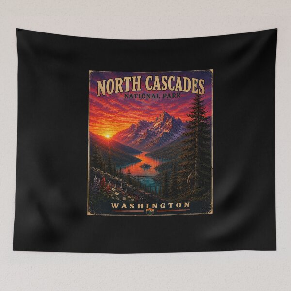 Item preview, North Cascades National Park | Washington Travel Poster | Hidden Bigfoot Art designed and sold by Swanny's Custom T-shirt and Gift Designs.