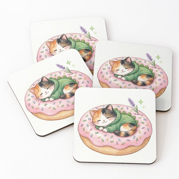 Item preview, Cute Kawaii Sleeping Dinosaur Cat Donut Sticker | Watercolor Anime Style Food Art | Laptop Sticker | Gift for Cat Lovers designed and sold by Chipkooo.