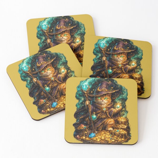 Item preview, Wizard Cat Guarding Magical Treasure designed and sold by StudioBy-ColorNest.