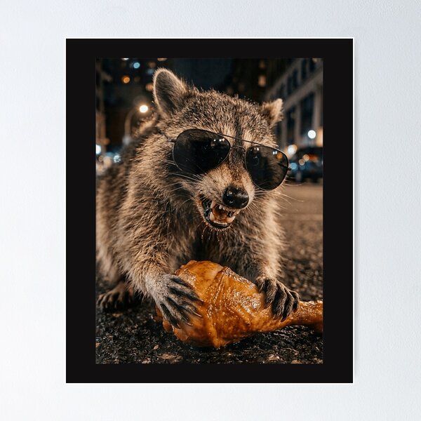 Item preview, Funny Raccoon Eating Turkey Leg Thanksgiving Meme Retro Animal Design designed and sold by kiralynstration.