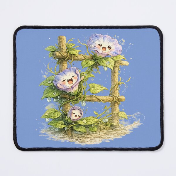 Item preview, Chibi Morning Glory Illustration – Cute Yawning Blooms on Trellis Vine Art designed and sold by MagicMakerPh.