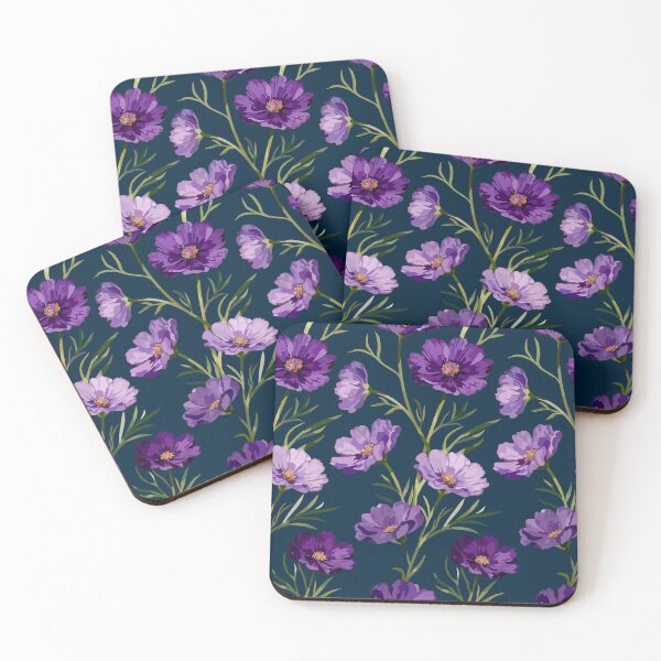 Item preview, Purple Cosmos Floral Seamless Pattern | Elegant Botanical Flowers on Navy Blue Background designed and sold by romyca creation_22.