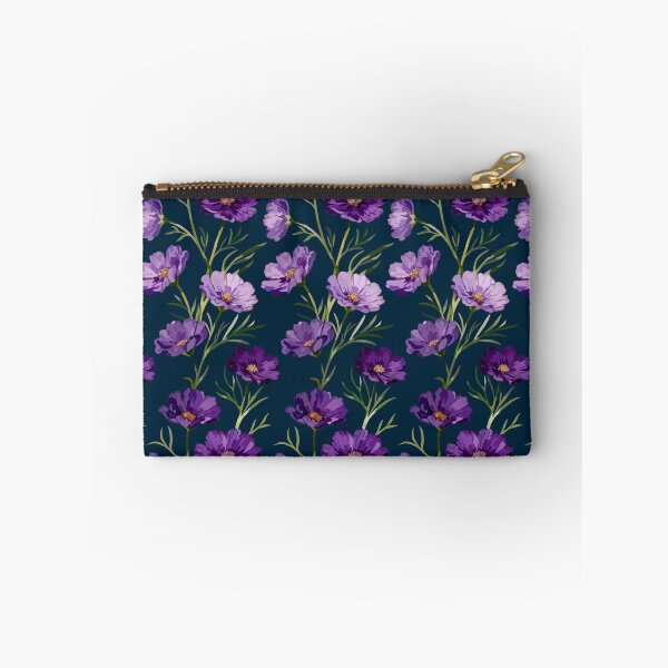 Item preview, Purple Cosmos Floral Seamless Pattern | Elegant Botanical Flowers on Navy Blue Background designed and sold by romyca creation_22.