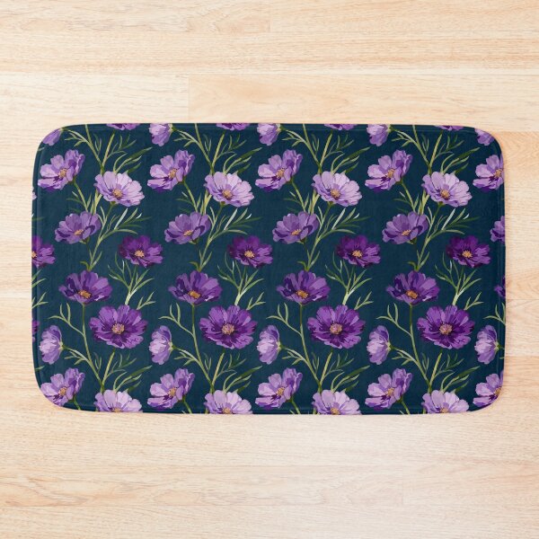 Item preview, Purple Cosmos Floral Seamless Pattern | Elegant Botanical Flowers on Navy Blue Background designed and sold by romyca creation_22.