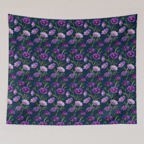 Item preview, Purple Cosmos Floral Seamless Pattern | Elegant Botanical Flowers on Navy Blue Background designed and sold by romyca creation_22.