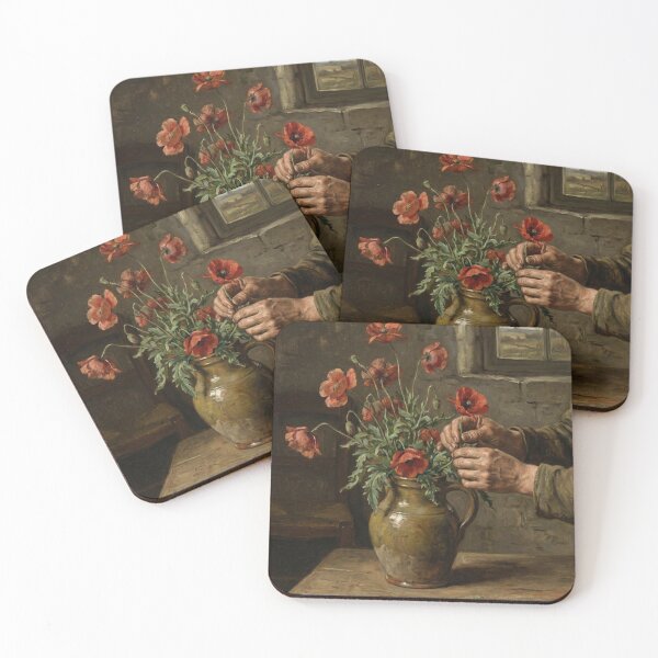 Item preview, Red Poppy Wildflower Still Life Courbet Realist Fine Art designed and sold by OddlySticky.