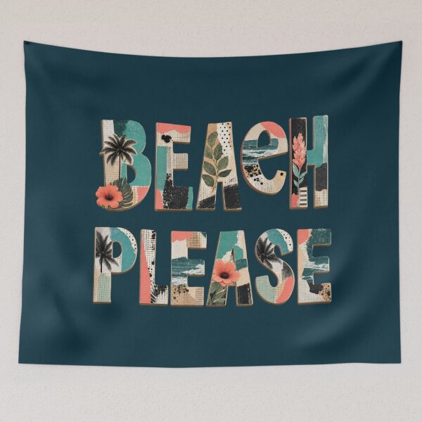 Item preview, Beach Please Retro Collage Coastal Typography designed and sold by NosandEdgy.