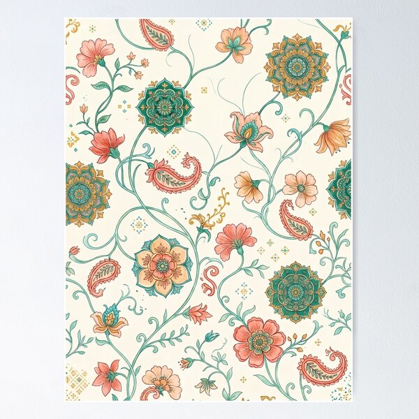 Item preview, Mandala Floral Medallion Pattern | Paisley Flowers & Leafy Vine Textile Design | Bohemian Botanical Print designed and sold by Softbear Atelier.