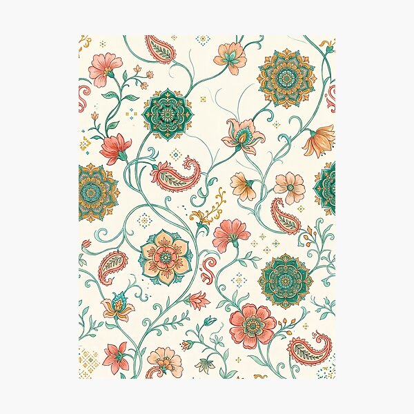 Item preview, Mandala Floral Medallion Pattern | Paisley Flowers & Leafy Vine Textile Design | Bohemian Botanical Print designed and sold by Softbear Atelier.