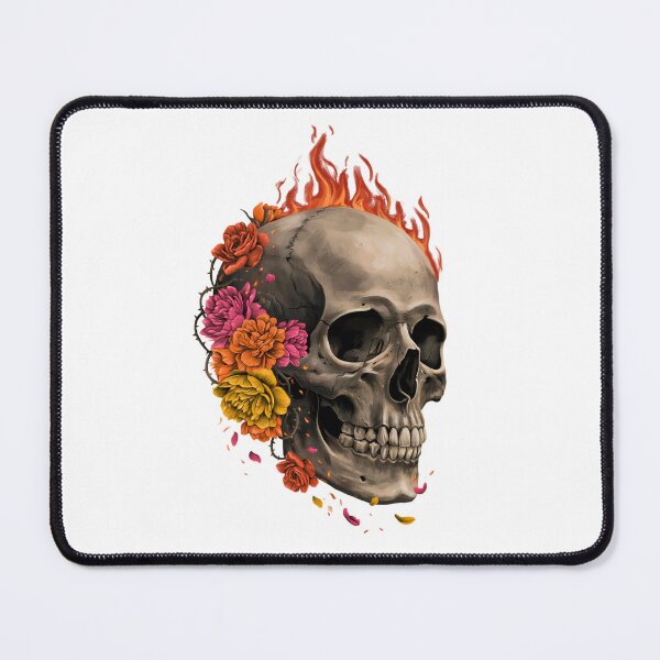 Item preview, Burning Floral Skull with Roses and Marigolds Gothic Dark Art Illustration designed and sold by StormVape.
