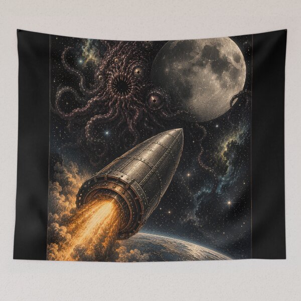 Item preview, From the Earth to the Moon Meets Azathoth | Jules Verne x Lovecraft Cosmic Horror Vintage Engraving designed and sold by Extravanganzza.