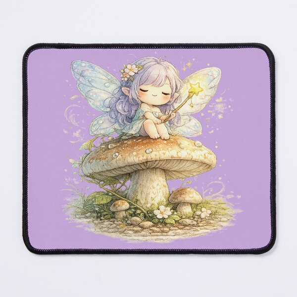 Item preview, Kawaii Fairy on Mushroom Illustration – Sleepy Pastel Forest Fairy Wall Art designed and sold by MagicMakerPh.