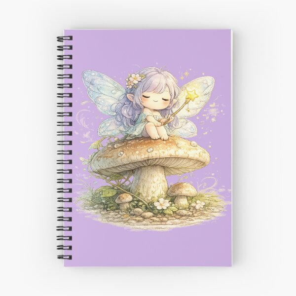 Item preview, Kawaii Fairy on Mushroom Illustration – Sleepy Pastel Forest Fairy Wall Art designed and sold by MagicMakerPh.