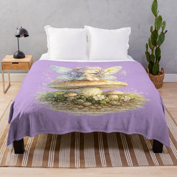 Item preview, Kawaii Fairy on Mushroom Illustration – Sleepy Pastel Forest Fairy Wall Art designed and sold by MagicMakerPh.