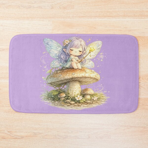 Item preview, Kawaii Fairy on Mushroom Illustration – Sleepy Pastel Forest Fairy Wall Art designed and sold by MagicMakerPh.