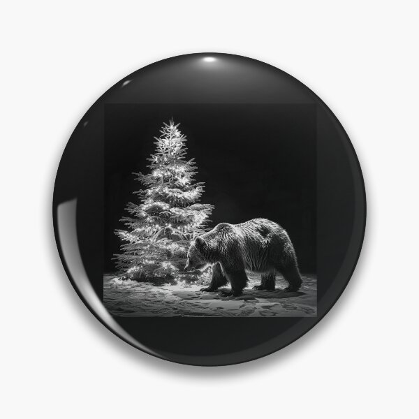 Item preview, Christmas Bear Beside Glowing Tree Black and White Winter Wildlife Art designed and sold by inkoutninja.