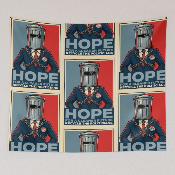 Item preview, Hope for a Cleaner Future Recycle the Politicians Vintage Satirical Election Poster Funny Trash Can Helmet Political Humor Sticker designed and sold by Bhaskar Digital Art.