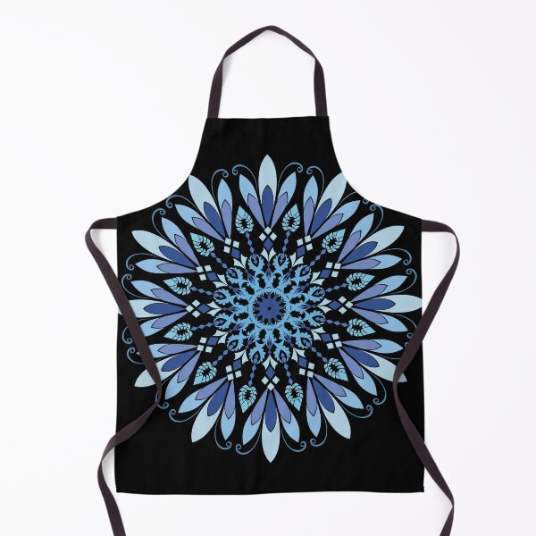 Item preview, Blue monochrome decorative floral mandala ornament isolated on black background designed and sold by PowerAntShop.