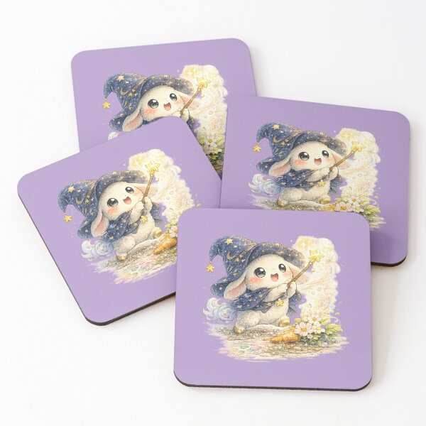 Item preview, Kawaii Wizard Rabbit Illustration – Cute Magic Carrot-to-Flower Bunny Art designed and sold by MagicMakerPh.