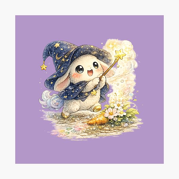 Item preview, Kawaii Wizard Rabbit Illustration – Cute Magic Carrot-to-Flower Bunny Art designed and sold by MagicMakerPh.