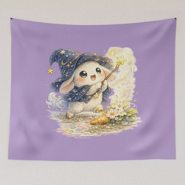 Item preview, Kawaii Wizard Rabbit Illustration – Cute Magic Carrot-to-Flower Bunny Art designed and sold by MagicMakerPh.