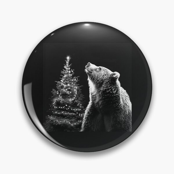 Item preview, Christmas Bear Howling Beside Glowing Tree Black and White Wildlife Art designed and sold by inkoutninja.