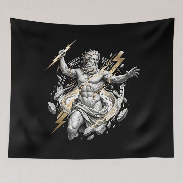 Item preview, Greek God Zeus Statue Breaking with Golden Lightning designed and sold by Clay Artista.