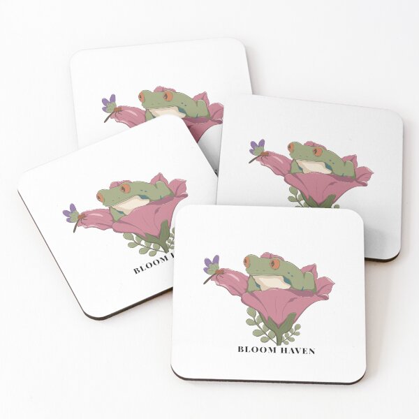 Item preview, Tree Frog & Dragonfly on Pink Flower | Botanical Cottagecore Nature Illustration designed and sold by Zymetryart.