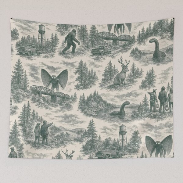 Item preview, Cryptid Sightings Toile Pattern Vintage Folklore designed and sold by StickyGuys.