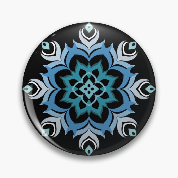 Item preview, Geometric cyan blue decorative floral mandala ornament isolated on black background designed and sold by PowerAntShop.