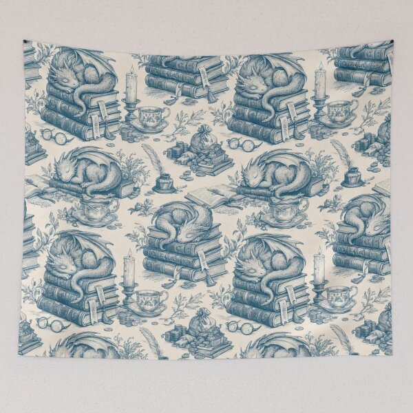 Item preview, Book Dragon Sleeping Hoard Toile Pattern Cozy Fantasy designed and sold by StickyGuys.