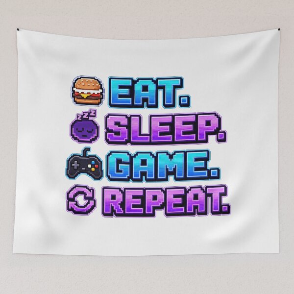 Item preview, gamer play Eat Sleep Game Repeat Neon Pixel Gamer Design designed and sold by Uglyandcute.