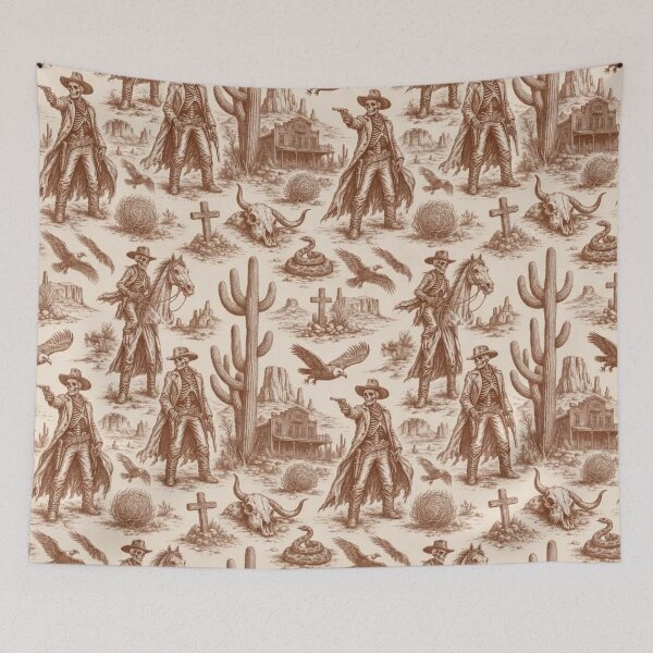 Item preview, Skeleton Cowboy Gothic Western Toile Pattern Vintage Desert designed and sold by StickyGuys.