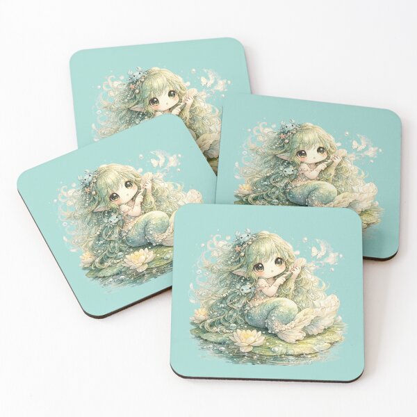 Item preview, Kawaii Mermaid Illustration – Cute Pastel Lily Pad Mermaid with Shell Comb designed and sold by MagicMakerPh.