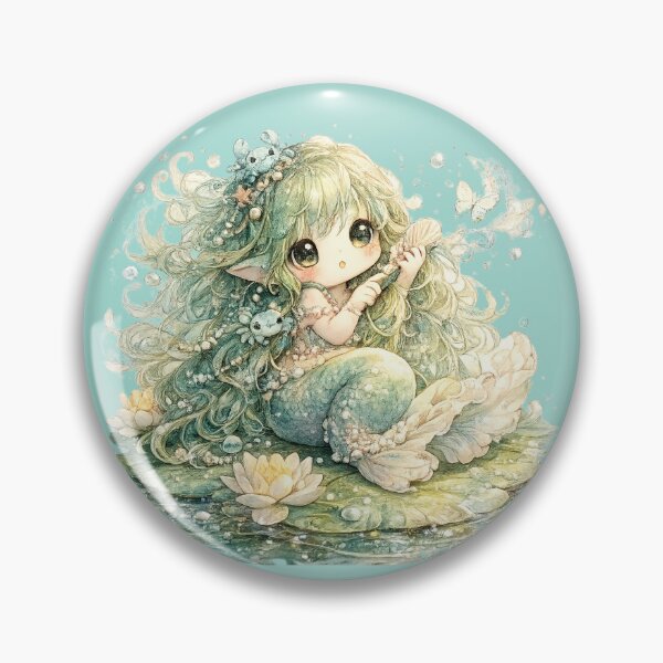 Item preview, Kawaii Mermaid Illustration – Cute Pastel Lily Pad Mermaid with Shell Comb designed and sold by MagicMakerPh.